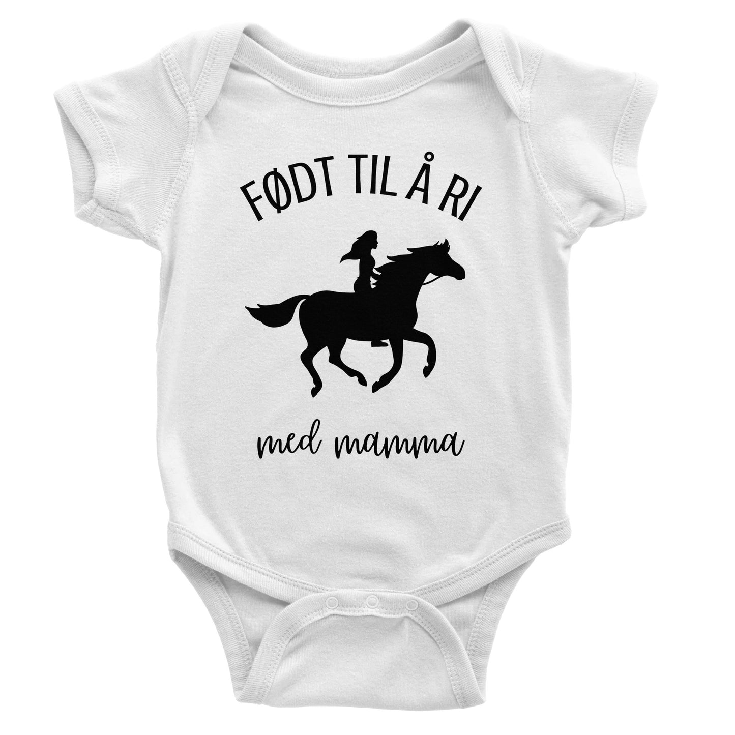 Kortermet Babybody med Trykk – “Født til å Ri, med Mamma”